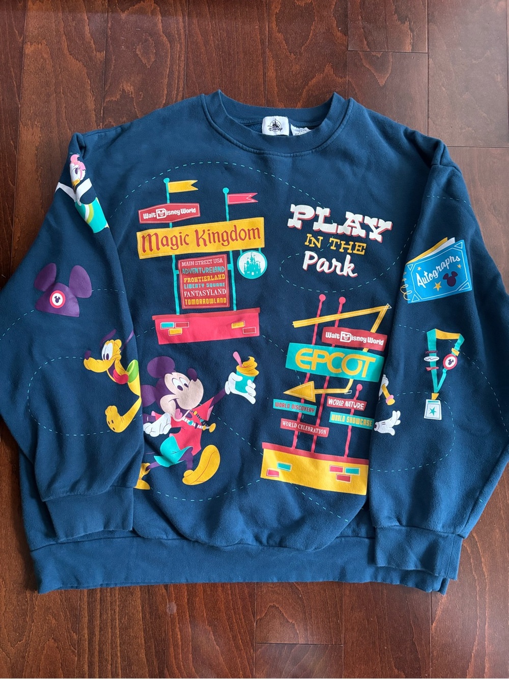 Disney Parks "Play in the Park" Blue Pullover Crew Neck Sweatshirt, Size XXL
